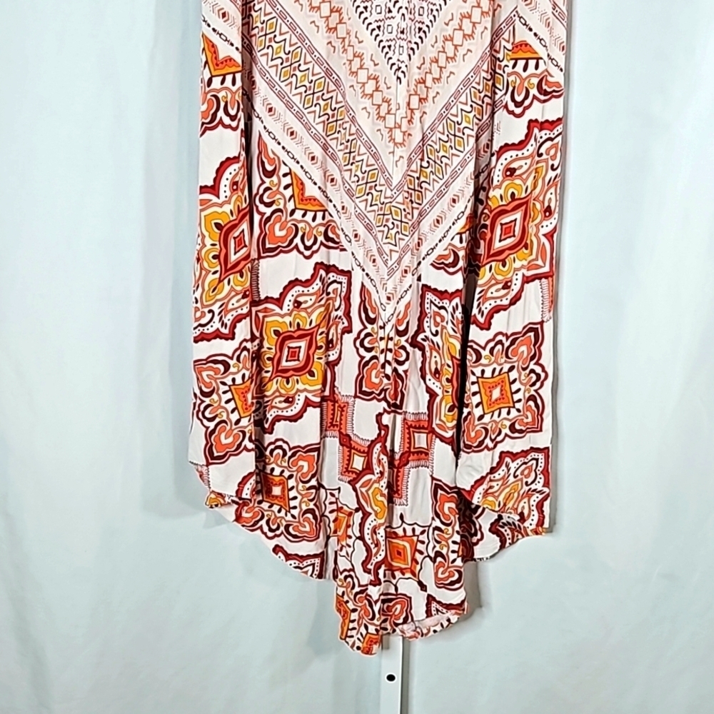 Chicos 2 VNeck Orange & White Paisley Hi/Low Dress Medium - Picture 4 of 9